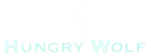 Logotipo secundario en color blanco de la marca de ropa streetwear Hungry Wolf